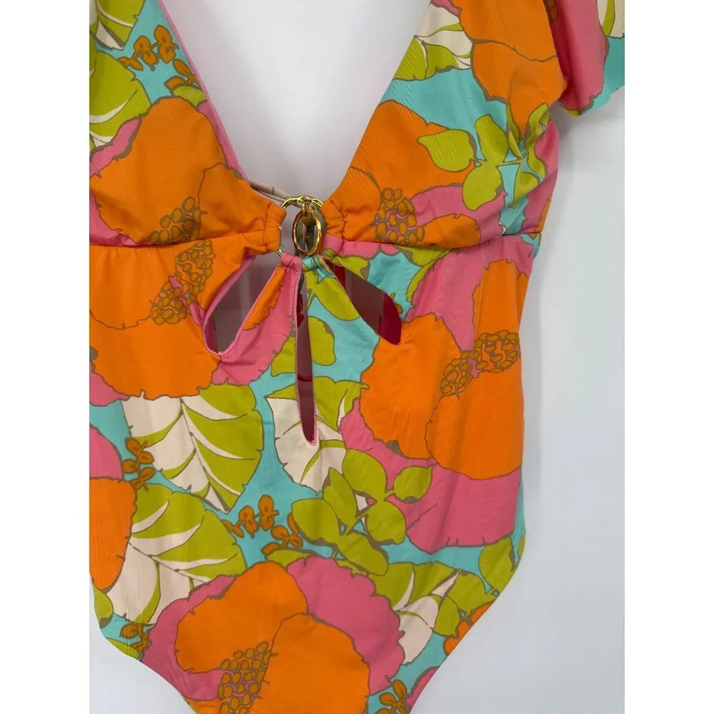 Trina Turk Womens Playa De Flor Flutter Maillot One-Piece Swimsuit Keyhole Size - Picture 3 of 7